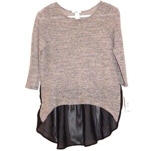 Bar III Women Sweater Three Quarter Size Small Sleeve Scoop Neck Mixed Media Top